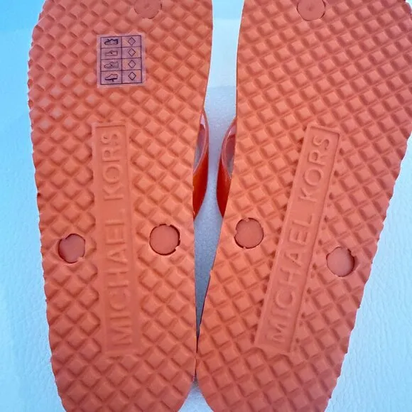 NIB MICHAEL KORS MK FLIP FLOPS SANDALS PALM TREE PRINT ORANGE POUNCH 8
