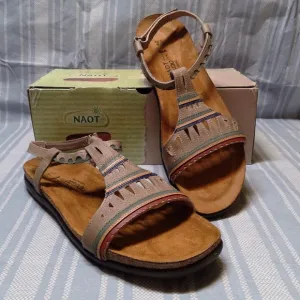 NIB NAOT Leather Ankle Strap Sandals Odelia Khaki Footbed Sz 11M Made In Israel