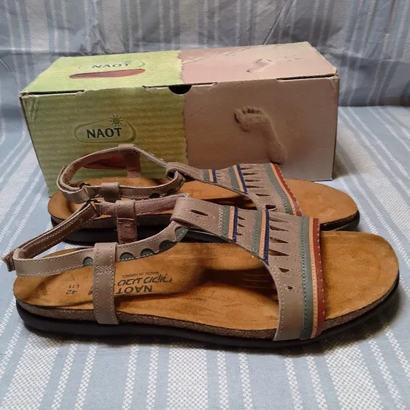 NIB NAOT Leather Ankle Strap Sandals Odelia Khaki Footbed Sz 11M Made In Israel