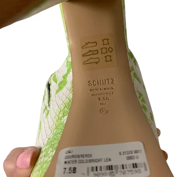 NIB Schutz Darah Wild Snake Genuine Leather Platform Slip-On Sandals Lime 7.5
