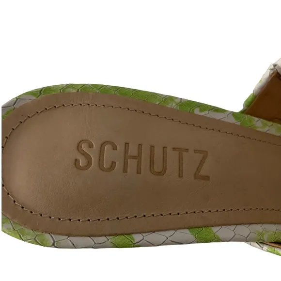 NIB Schutz Darah Wild Snake Genuine Leather Platform Slip-On Sandals Lime 7.5