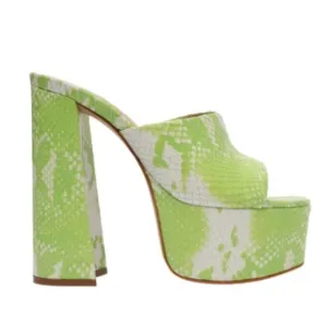 NIB Schutz Darah Wild Snake Genuine Leather Platform Slip-On Sandals Lime 7.5