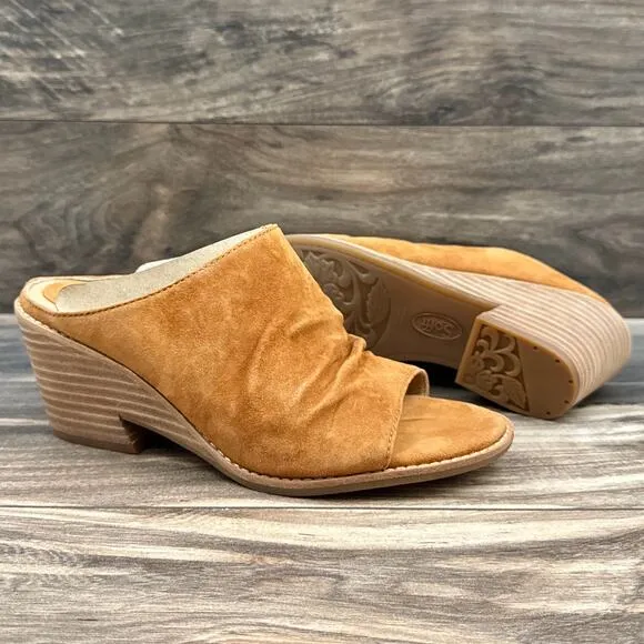 NIB Sofft Strathmore 8.5M Italian Suede Wedge Ruched Open Toe Slide Sandals