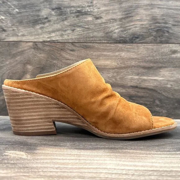 NIB Sofft Strathmore 8.5M Italian Suede Wedge Ruched Open Toe Slide Sandals