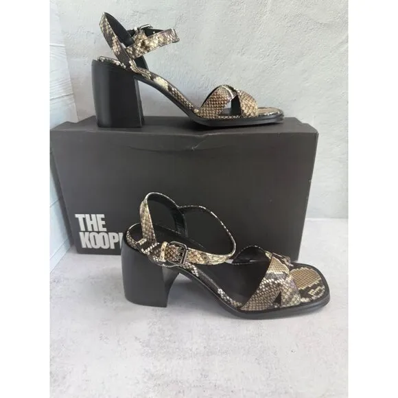 NIB The Kooples Womens Python Square Toe Block Heel Sandals Size FR 41/US 10