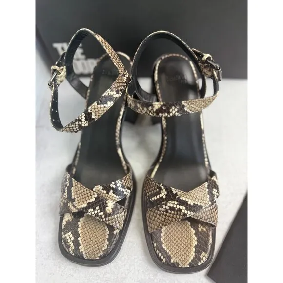 NIB The Kooples Womens Python Square Toe Block Heel Sandals Size FR 41/US 10