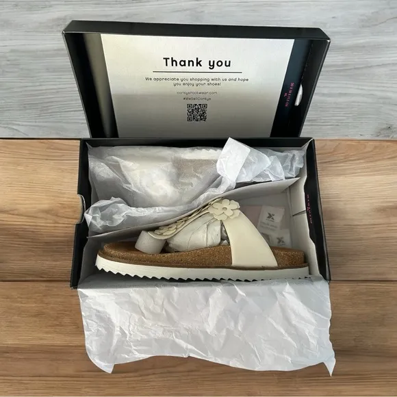 NIB!Corkys-White “Bless her heart” Sandals-Size Women 8