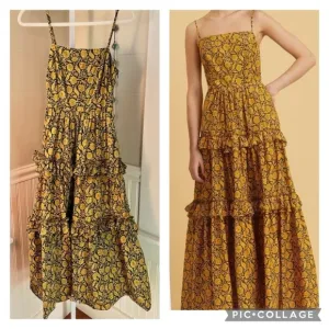 NICHOLAS Adele Sz 2 Floral Print Gold Sleeveless Midi Boho Dress cottagecore