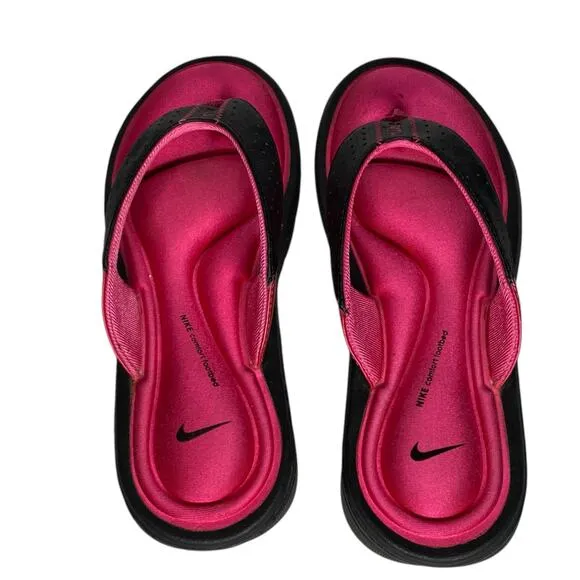 Nike Comfort Thong Sandals Black Pink Cushioned Footbed Flip Flop Size 6