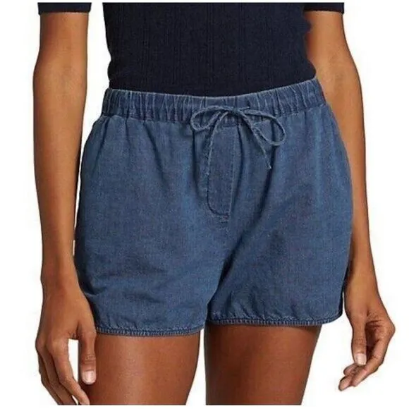 Nili Lotan Tilly Cotton Chambray Denim Shorts High Waisted Pull-on, Size‎ Medium