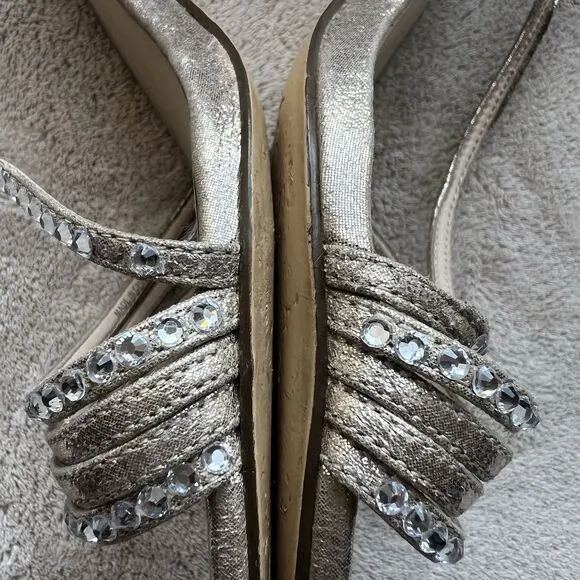 Nina Sandal Gerri Metallic Taupe Slingback Heeled Sandals Women 7.5 Rhinestones
