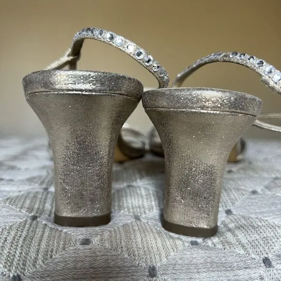Nina Sandal Gerri Metallic Taupe Slingback Heeled Sandals Women 7.5 Rhinestones