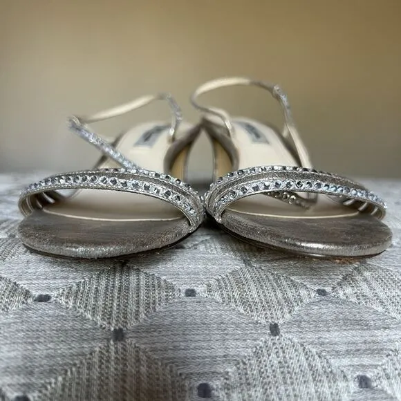 Nina Sandal Gerri Metallic Taupe Slingback Heeled Sandals Women 7.5 Rhinestones