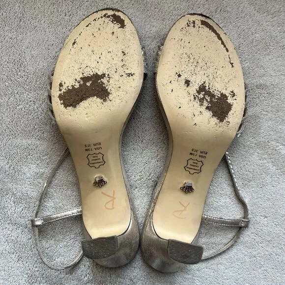 Nina Sandal Gerri Metallic Taupe Slingback Heeled Sandals Women 7.5 Rhinestones
