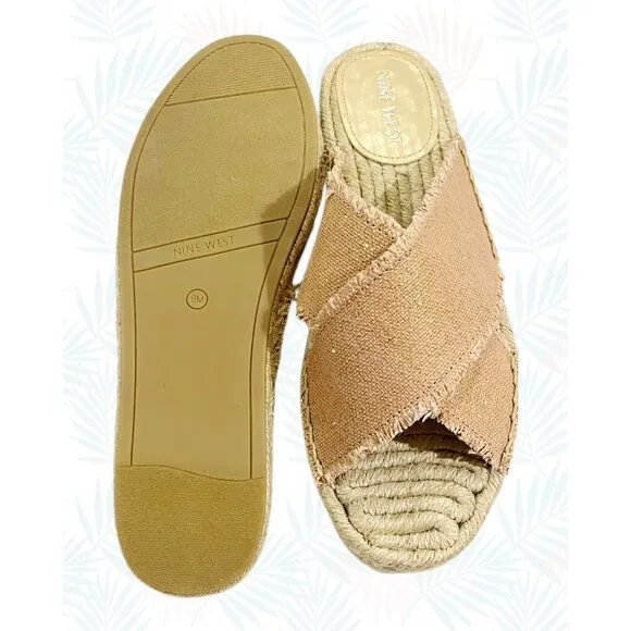 Nine West Espadrille Sandals Criss-Cross Band Blush/Khaki Gold Sparkles  9.5 NWT