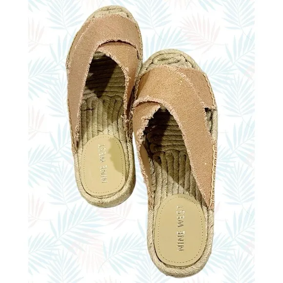Nine West Espadrille Sandals Criss-Cross Band Blush/Khaki Gold Sparkles  9.5 NWT