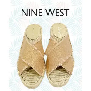 Nine West Espadrille Sandals Criss-Cross Band Blush/Khaki Gold Sparkles  9.5 NWT