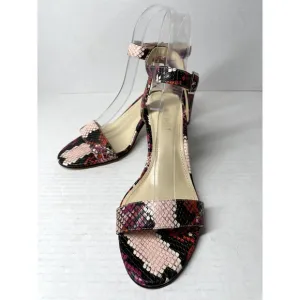 Nine West Pink‎ Faux Crocodile Embossed Pixel Ankle Strap Block Heel Sandals 8M