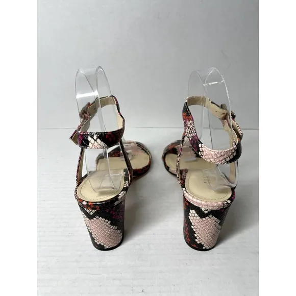 Nine West Pink‎ Faux Crocodile Embossed Pixel Ankle Strap Block Heel Sandals 8M