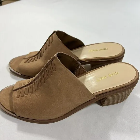 Nine West Rahima Mule Block  Heels Women’s Brown Sandals Size 9.5 M