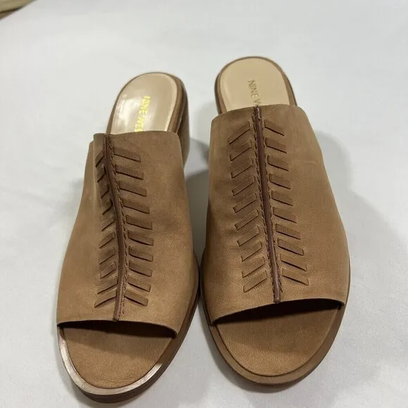 Nine West Rahima Mule Block  Heels Women’s Brown Sandals Size 9.5 M