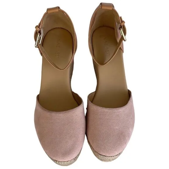 Nine West Womens Ariela Espadrille Buckle Wedge Sandals Blush Pnk Size 8 M