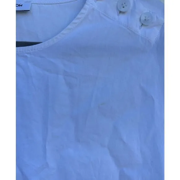 Nordstrom Mini Dress, White, Shift, Puff Short Sleeve, Button Detail, Sz S