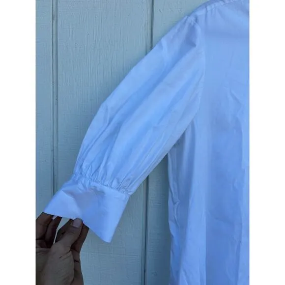 Nordstrom Mini Dress, White, Shift, Puff Short Sleeve, Button Detail, Sz S