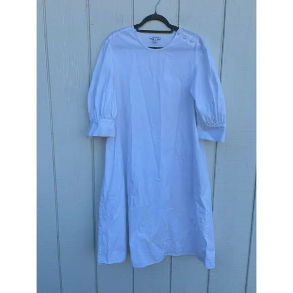 Nordstrom Mini Dress, White, Shift, Puff Short Sleeve, Button Detail, Sz S