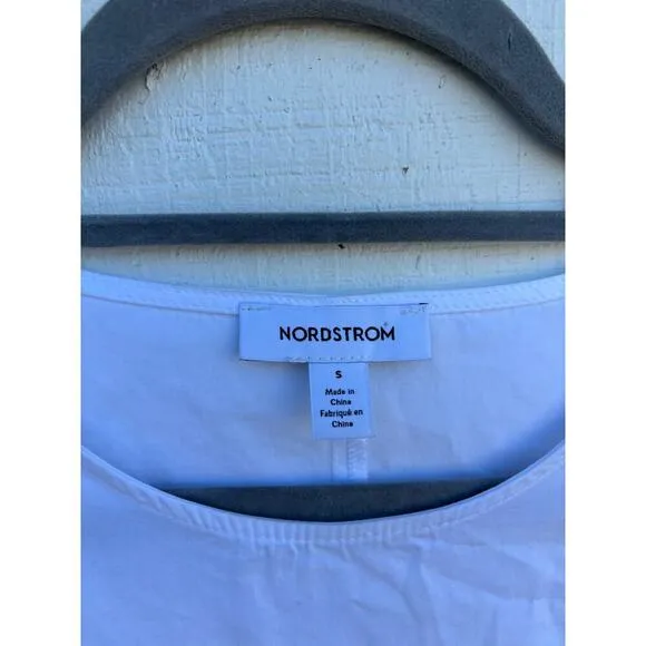 Nordstrom Mini Dress, White, Shift, Puff Short Sleeve, Button Detail, Sz S