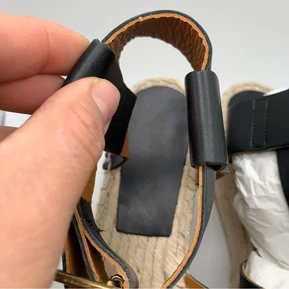 NWB Alohas Kailua  Black  Platform Wedge Leather Espadrille Sz 39 /8.5 1699