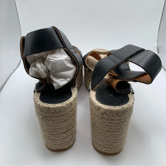 NWB Alohas Kailua  Black  Platform Wedge Leather Espadrille Sz 39 /8.5 1699