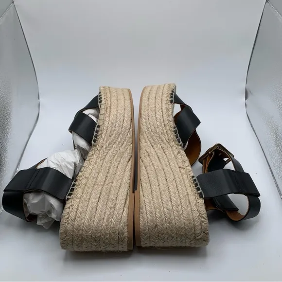 NWB Alohas Kailua  Black  Platform Wedge Leather Espadrille Sz 39 /8.5 1699
