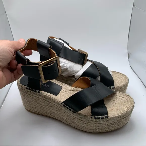 NWB Alohas Kailua  Black  Platform Wedge Leather Espadrille Sz 39 /8.5 1699
