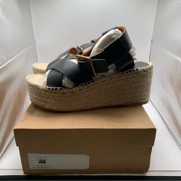 NWB Alohas Kailua  Black  Platform Wedge Leather Espadrille Sz 39 /8.5 1699