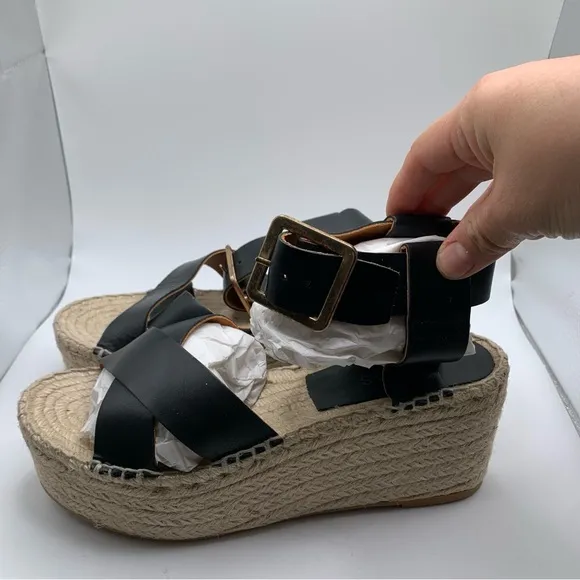 NWB Alohas Kailua  Black  Platform Wedge Leather Espadrille Sz 39 /8.5 1699