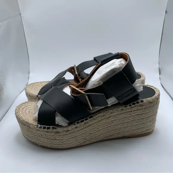 NWB Alohas Kailua  Black  Platform Wedge Leather Espadrille Sz 39 /8.5 1699