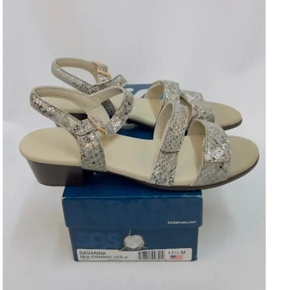 NWB! SAS Women's Savanna Sandals Multi/Snake Gold 11.5 M (B)