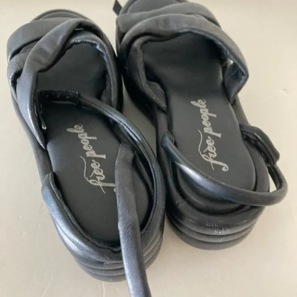NWF Free People Harper Black Leather Flatform Platform Sandals Sz 39.5