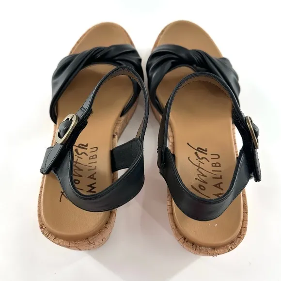 NWOB Blowfish Malibu Black Brasha Cork Wedge Sandals