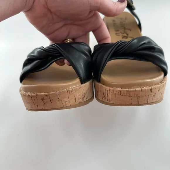 NWOB Blowfish Malibu Black Brasha Cork Wedge Sandals