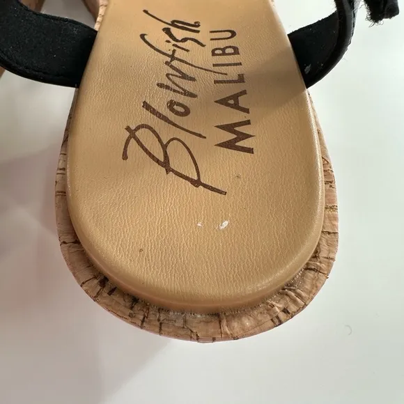 NWOB Blowfish Malibu Black Brasha Cork Wedge Sandals