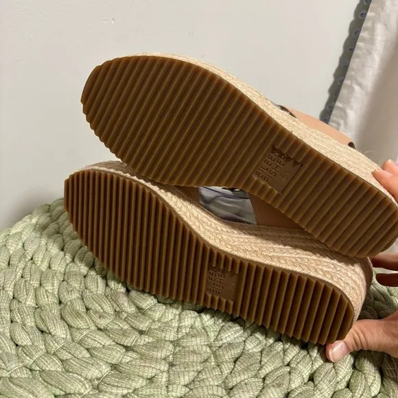 NWOB Eileen Fisher Whim Nude Leather Espadrille Wedge Slip On Sandals
