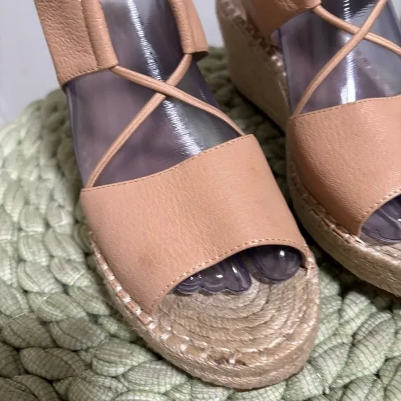 NWOB Eileen Fisher Whim Nude Leather Espadrille Wedge Slip On Sandals