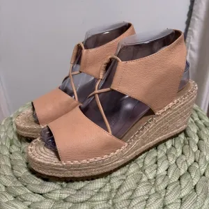 NWOB Eileen Fisher Whim Nude Leather Espadrille Wedge Slip On Sandals