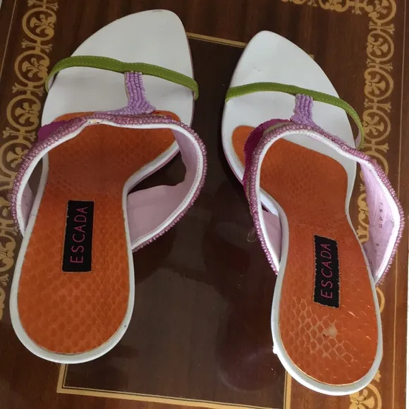 NWOB Escada 37  Beaded exotics slides sandals heels shoes multicolor