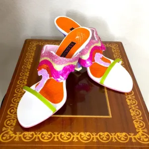 NWOB Escada 37  Beaded exotics slides sandals heels shoes multicolor