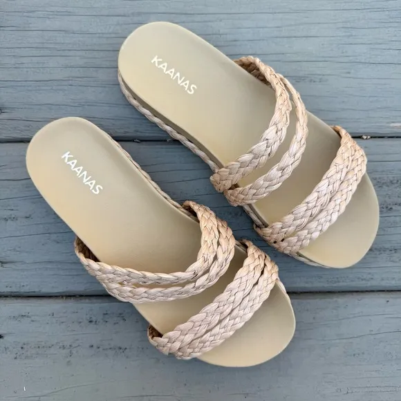 NWOB Kaanas Catalina rafia pool slide in natural shoes size 10