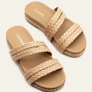 NWOB Kaanas Catalina rafia pool slide in natural shoes size 10