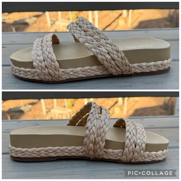 NWOB Kaanas Catalina rafia pool slide in natural shoes size 10